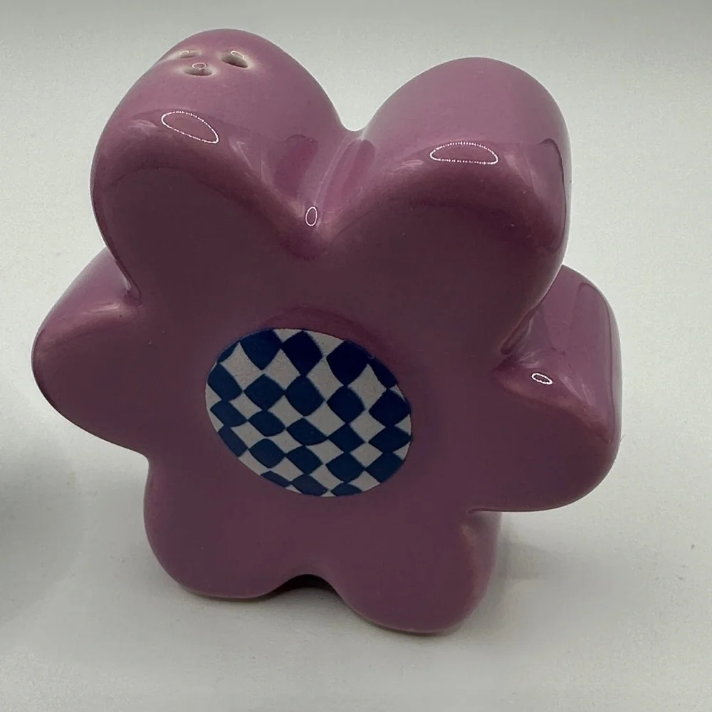 Blue and Pink Flower Shaped Ceramic Salt and Pepper Shakers